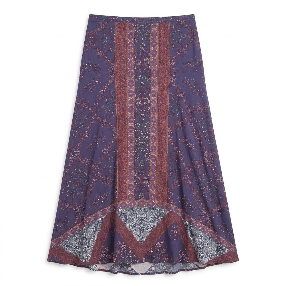 Knox Rose Maxi Skirt Womens XL Purple Boho Paisley Elastic Waist Slit Bohemian